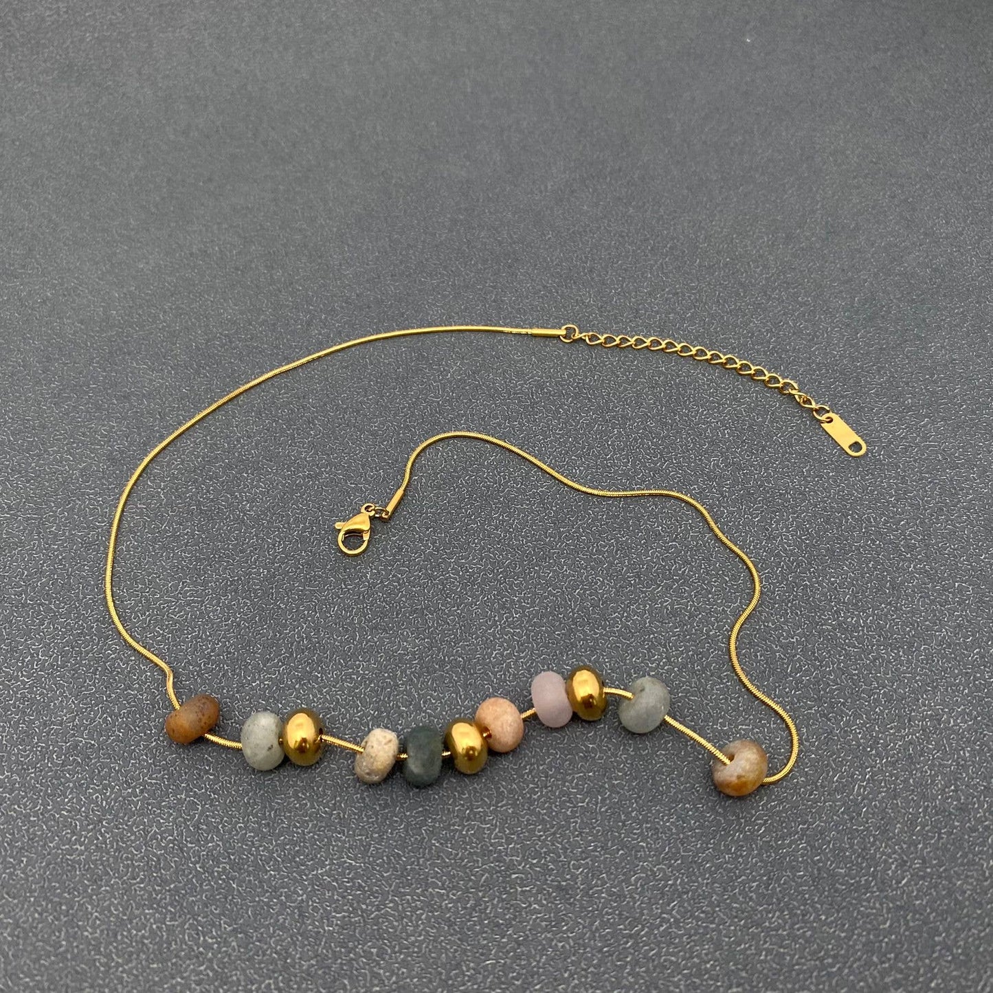 Natural Stone Beaded Charm Necklace
