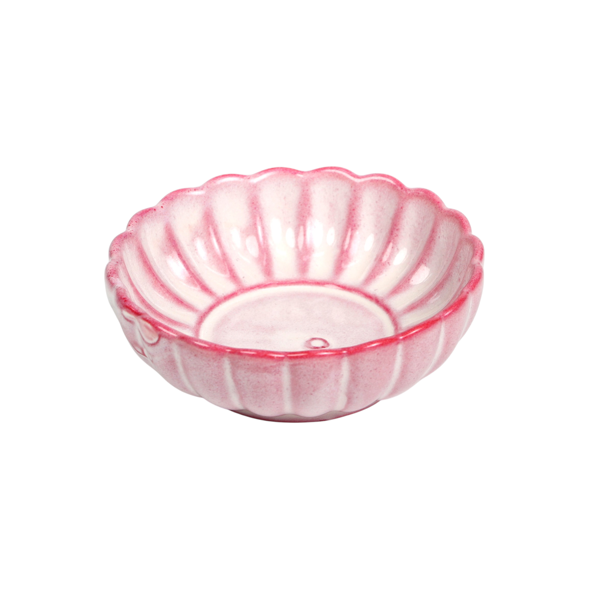 Pink and white chrysanthemum-shaped ribbed porcelain kozara dish - PABOOM