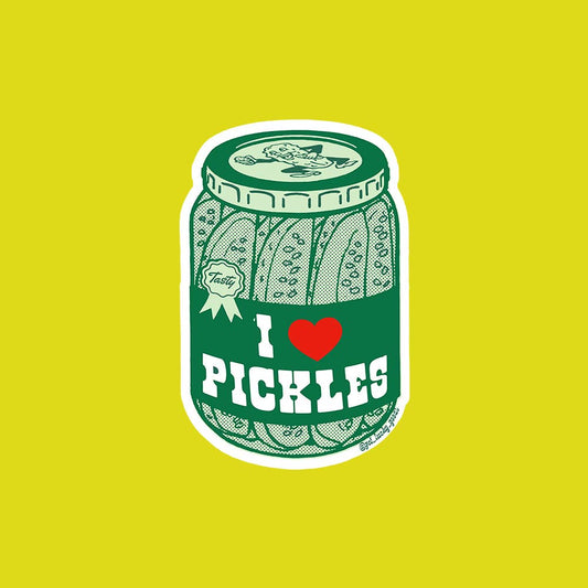 I Heart Pickles matte vinyl sticker applied to surface - PABOOM