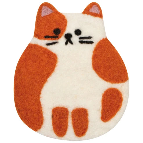 Close-up of the felted wool texture on a Cat Club coaster - PABOOM