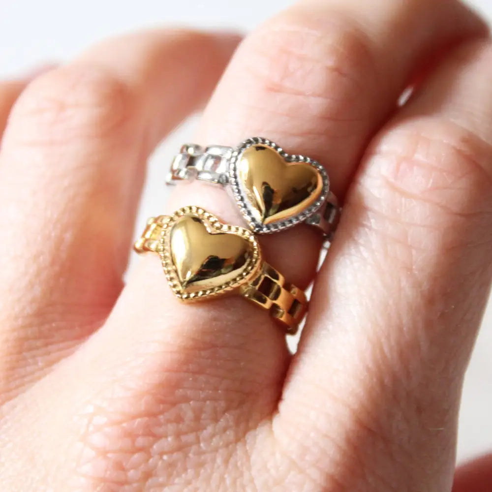 Cousins Collective - Chained Heart Ring Two Tone Silver + 18K Gold Plated