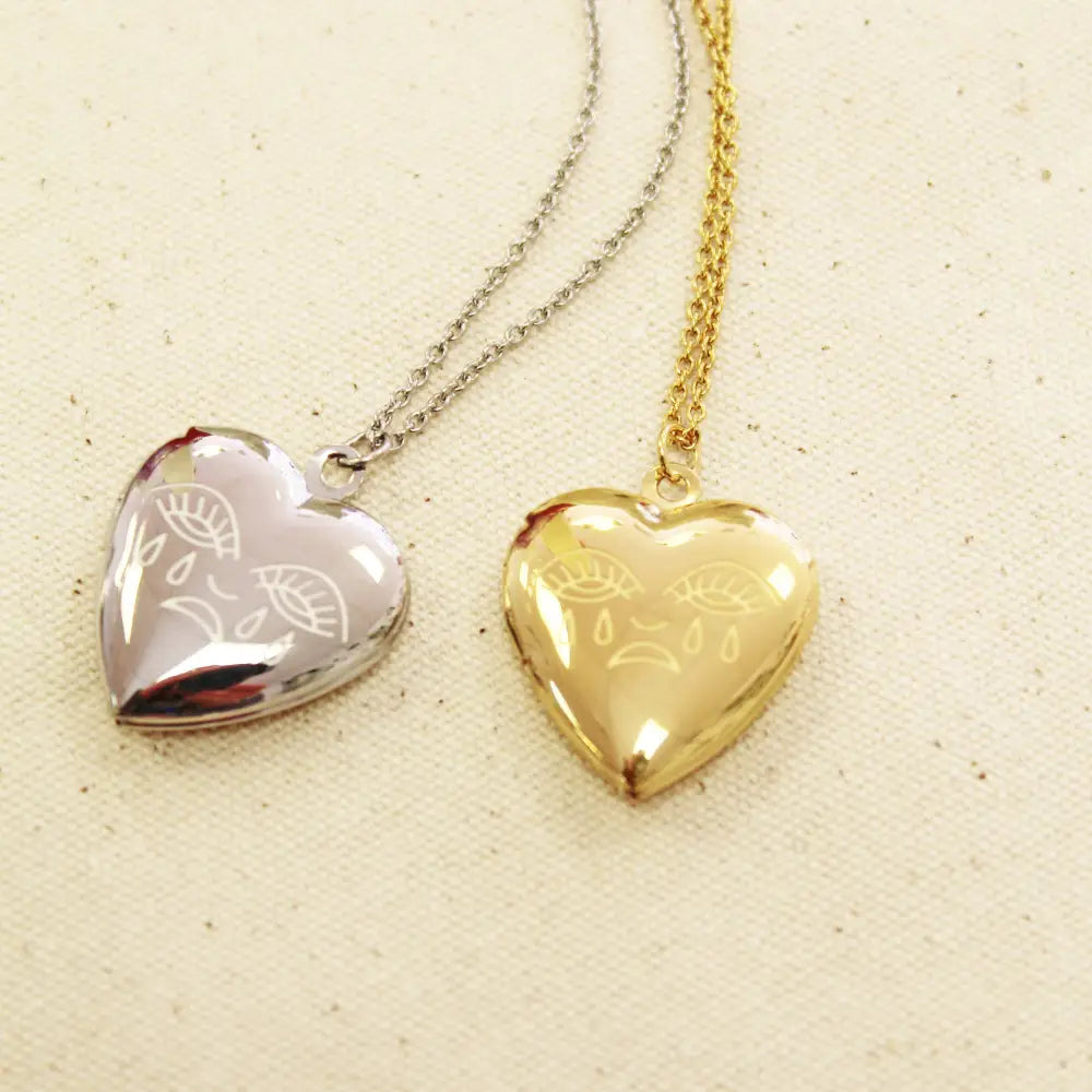 Cousins Collective - Crying Heart Locket Charm Necklace Gold