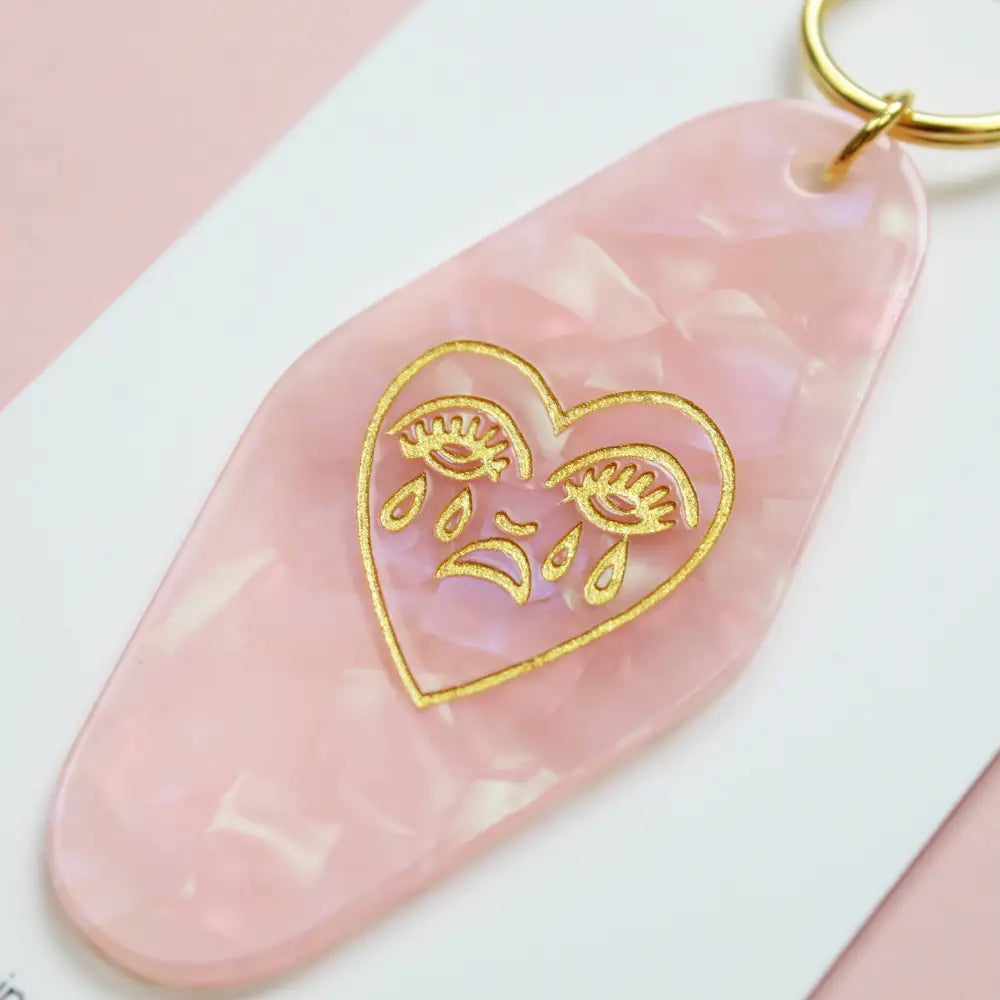 Cousins Collective - Crying Heart Motel Keytag Keychain - Pink Marble