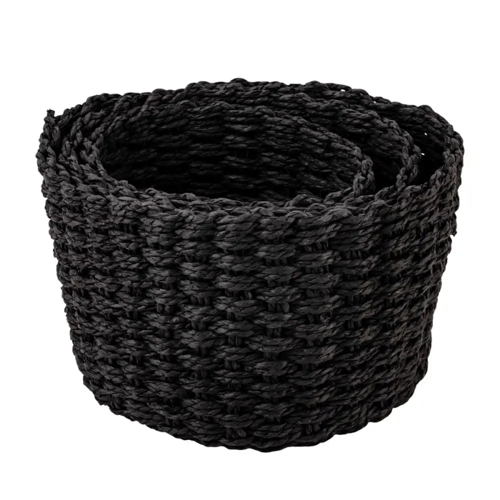 Woven Round Storage Baskets Set - Black