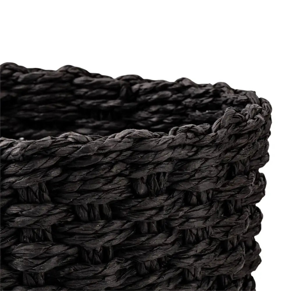 Woven Round Storage Baskets Set - Black