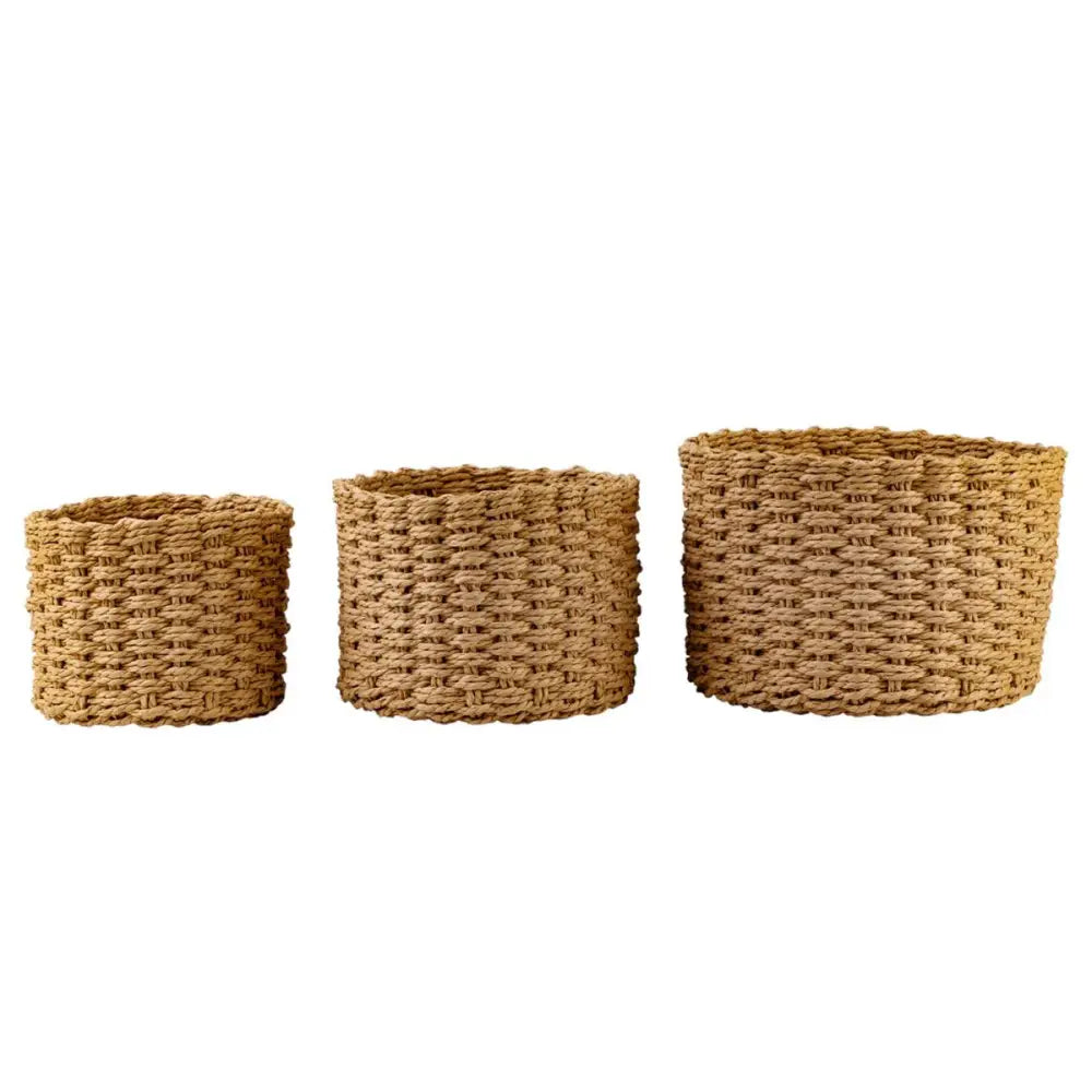 Woven Round Storage Baskets Set - Natural