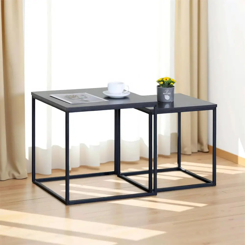 CTG Brands - Side Table S/2 Black Powder Coated W/MDF Top