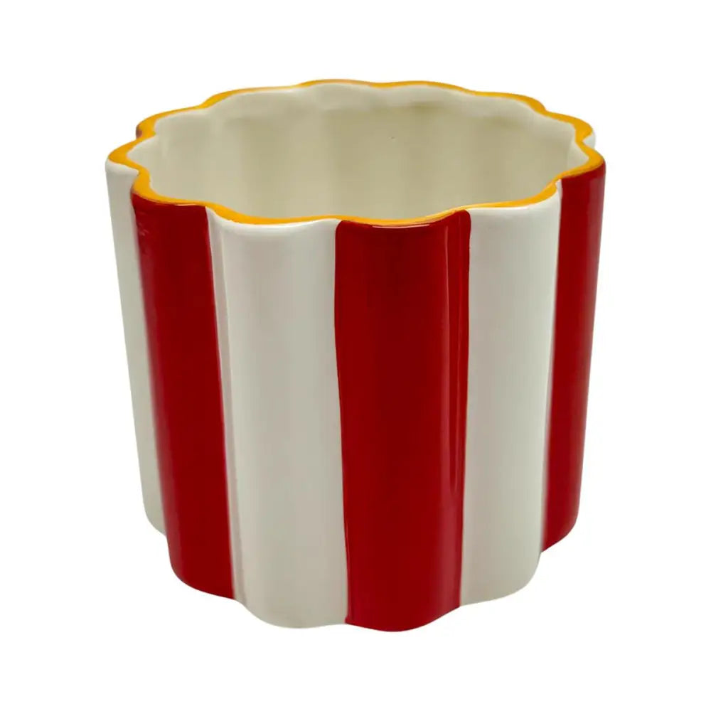 Striped Scalloped Edge Planter - Red