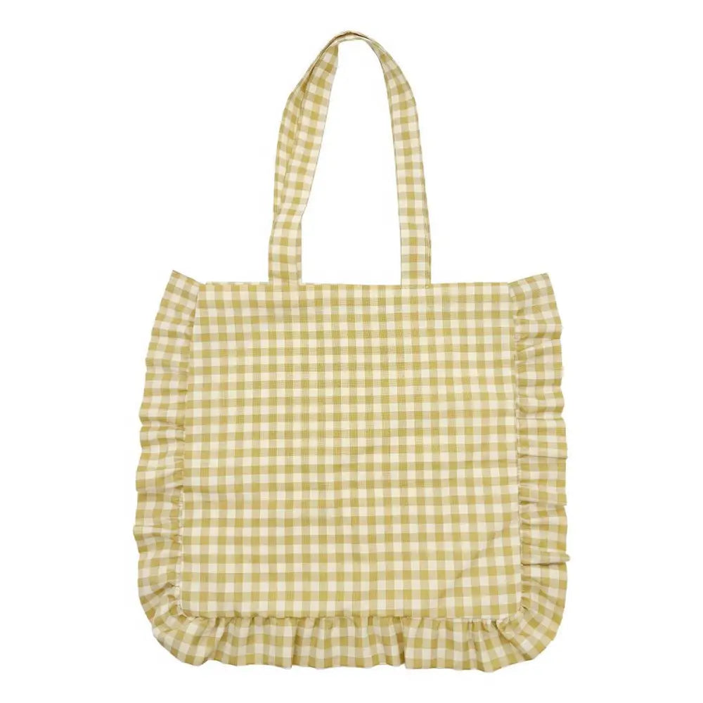 CTG Brands - Tote Bag Gingham Yellow Ruffled Edge 17.25x15.4ββ