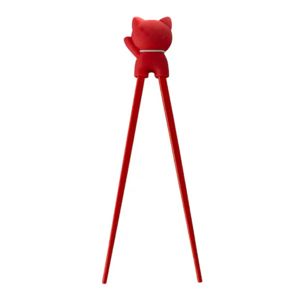 Red maneki-neko training chopsticks in hand - PABOOM