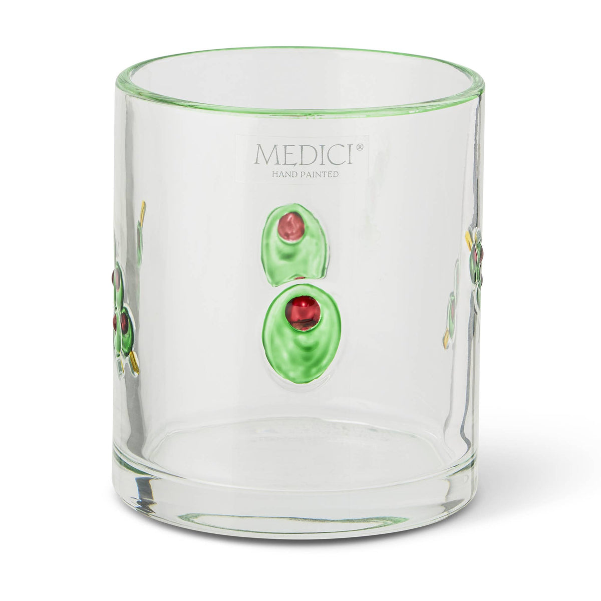 12oz Embossed Icon DOF tumbler in Olive shown from a different angle