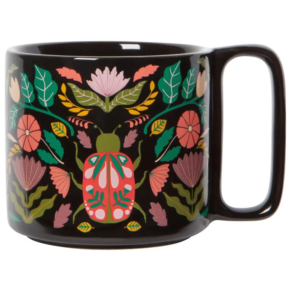 Danica - black mug floral beetle design