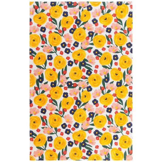 Full Bloom Yellow and Pink Flower Dish Tea Towel