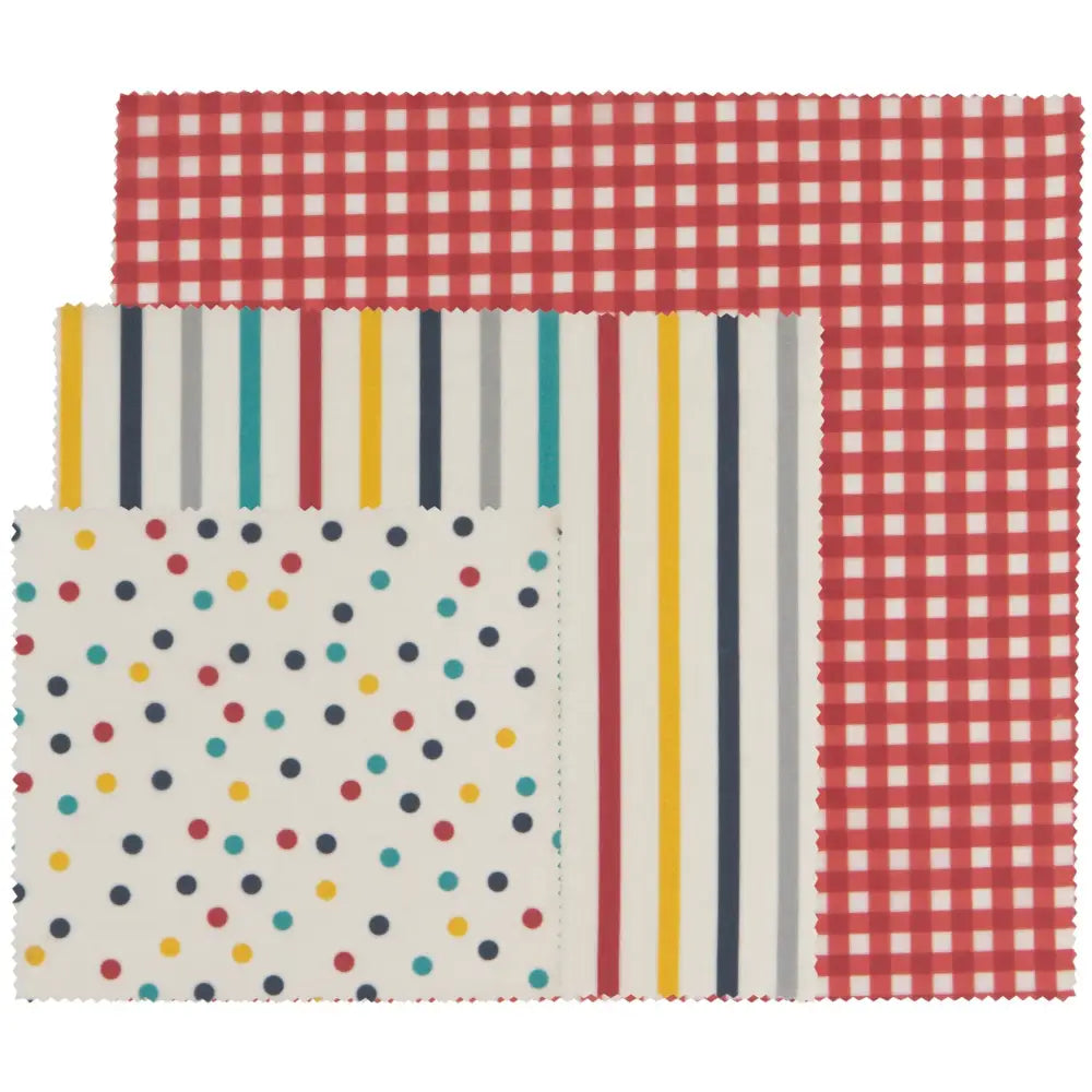 Danica - Gingham Dot and Stripe Beeswax Wrap Set