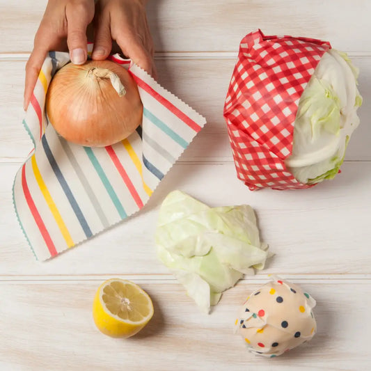 Danica - Gingham Dot and Stripe Beeswax Wrap Set