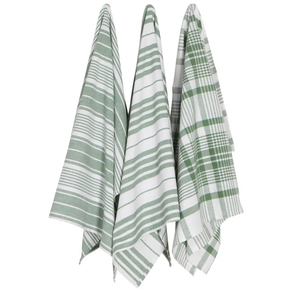 Danica - three green white kitchen towels