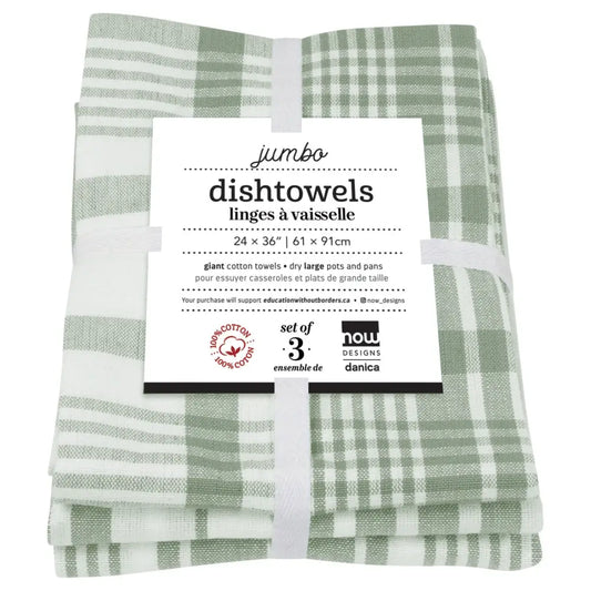 Danica - green white dish towels