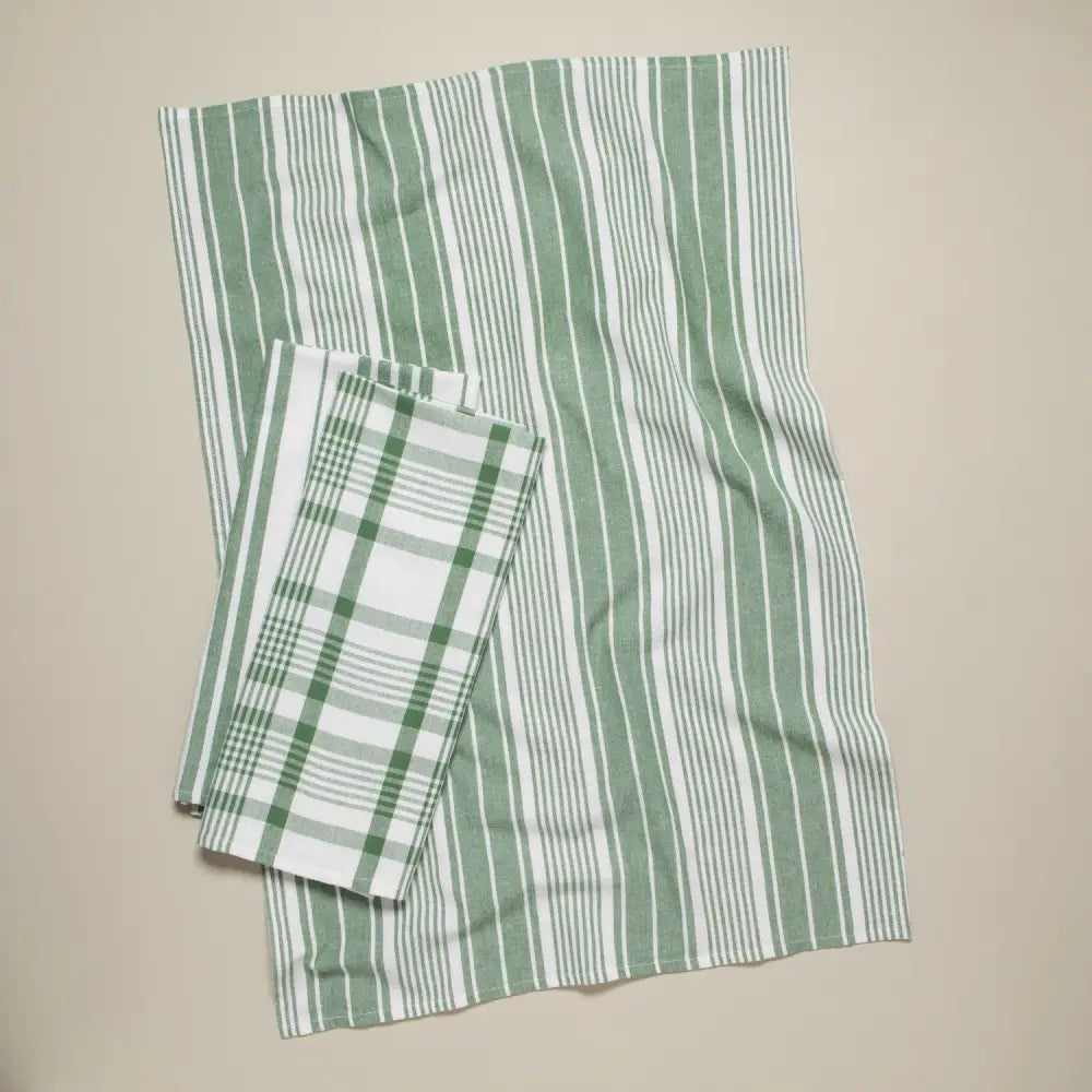 Danica - green white striped plaid towels