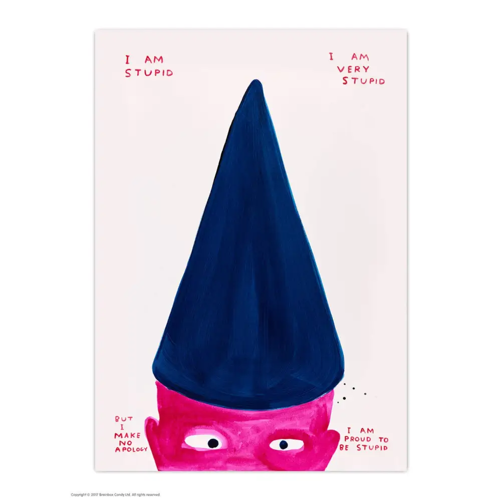 David Shrigley x Brainbox Candy - Funny A6 Art Postcard by - I Am Stupid