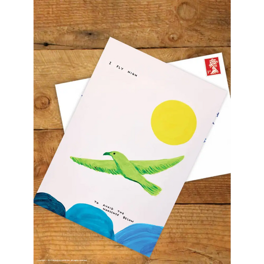 David Shrigley x Brainbox Candy - Funny A6 Art Postcard by - I Fly High