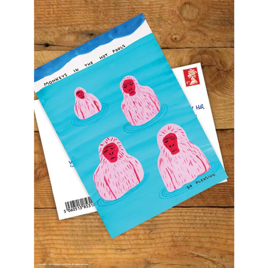 David Shrigley x Brainbox Candy - Funny A6 Art Postcard by - Monkeys In Pool