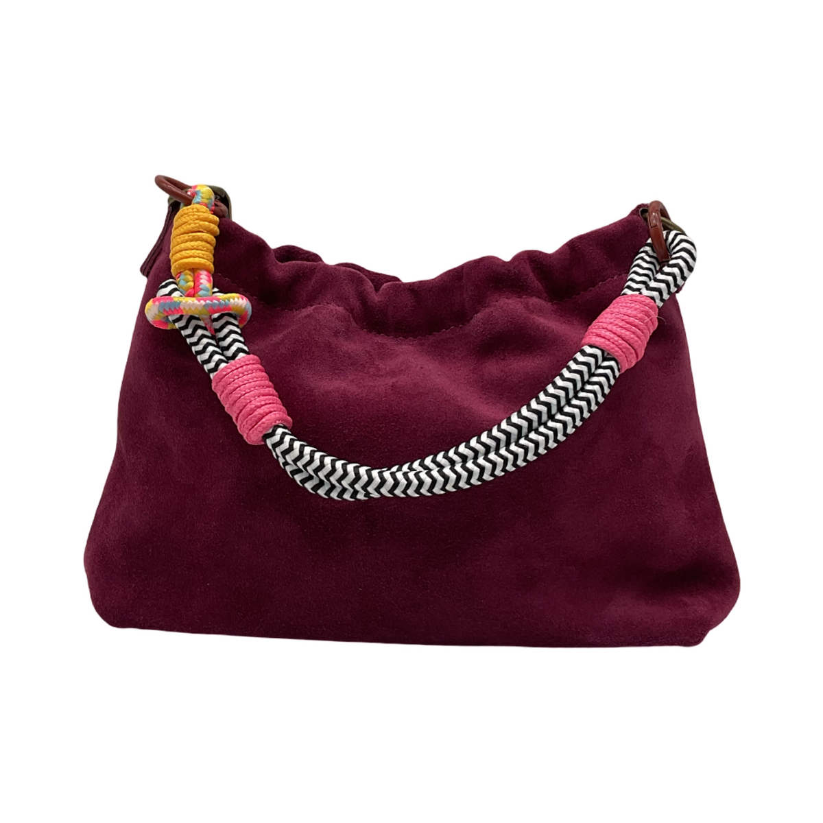 Suede Leather Shoulder Bag Pleated - Bordeaux