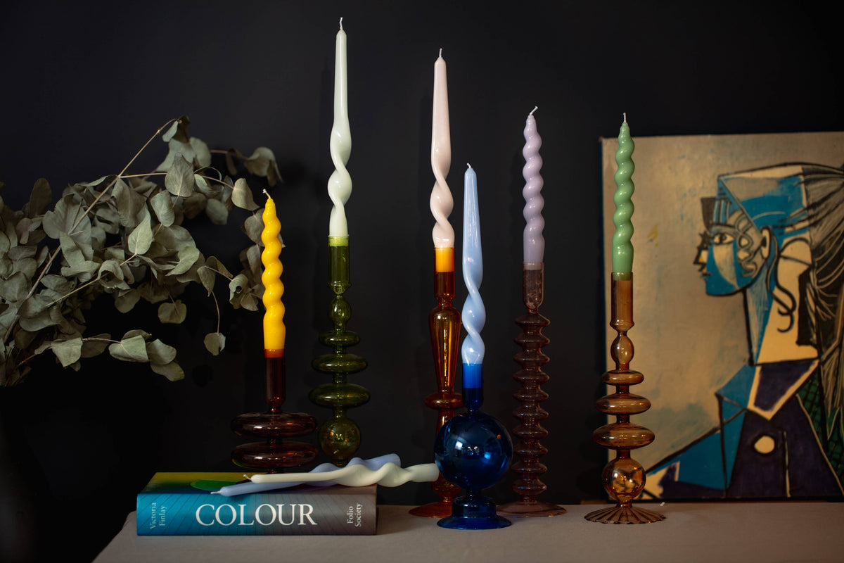MÆGEN sage spiral taper candle detail showing coiled texture