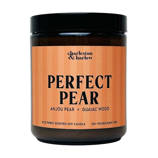 Charleston & Harlow Perfect Pear candle and box lineup lifestyle shot