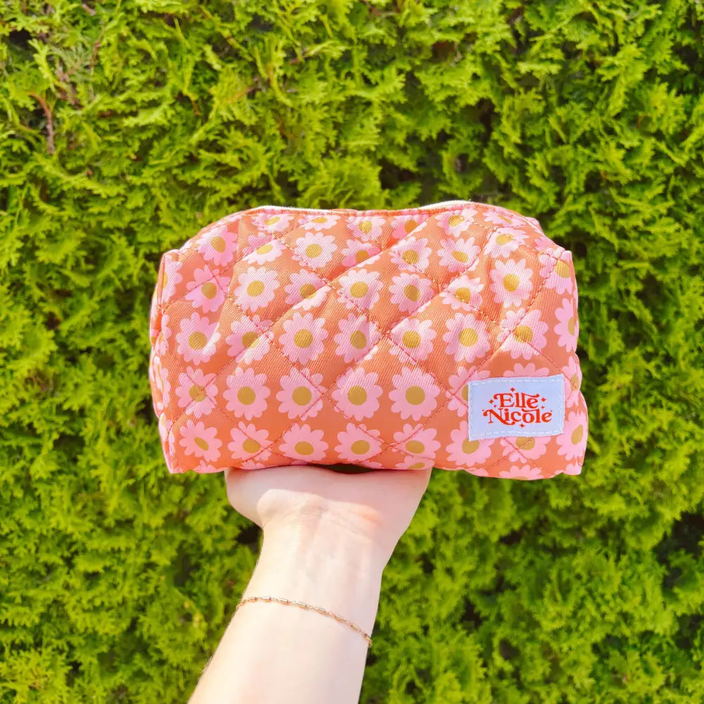 Boho daisy Quilted Cosmetic / Pencil Bag held outdoors - Ellē Nicole - PABOOM