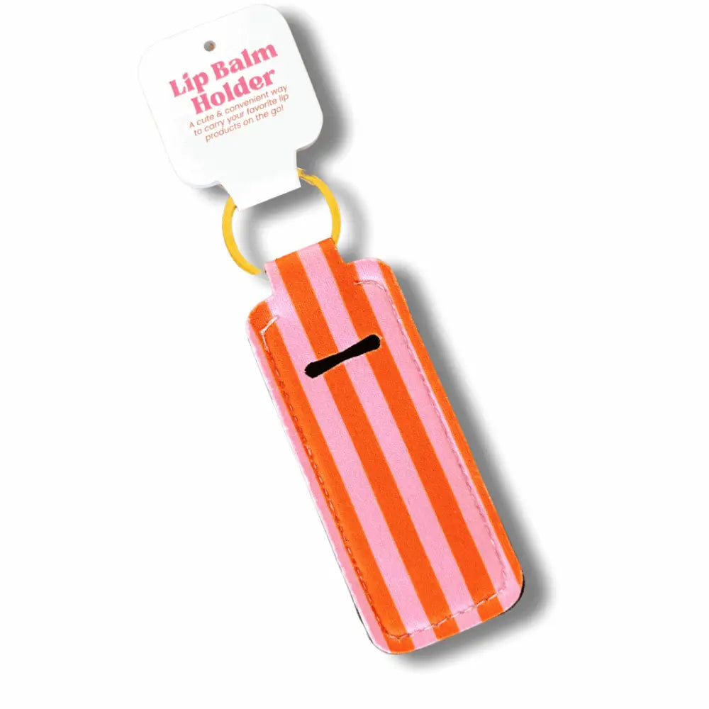 Orange and pink striped lip balm keychain holder with gold clip - PABOOM