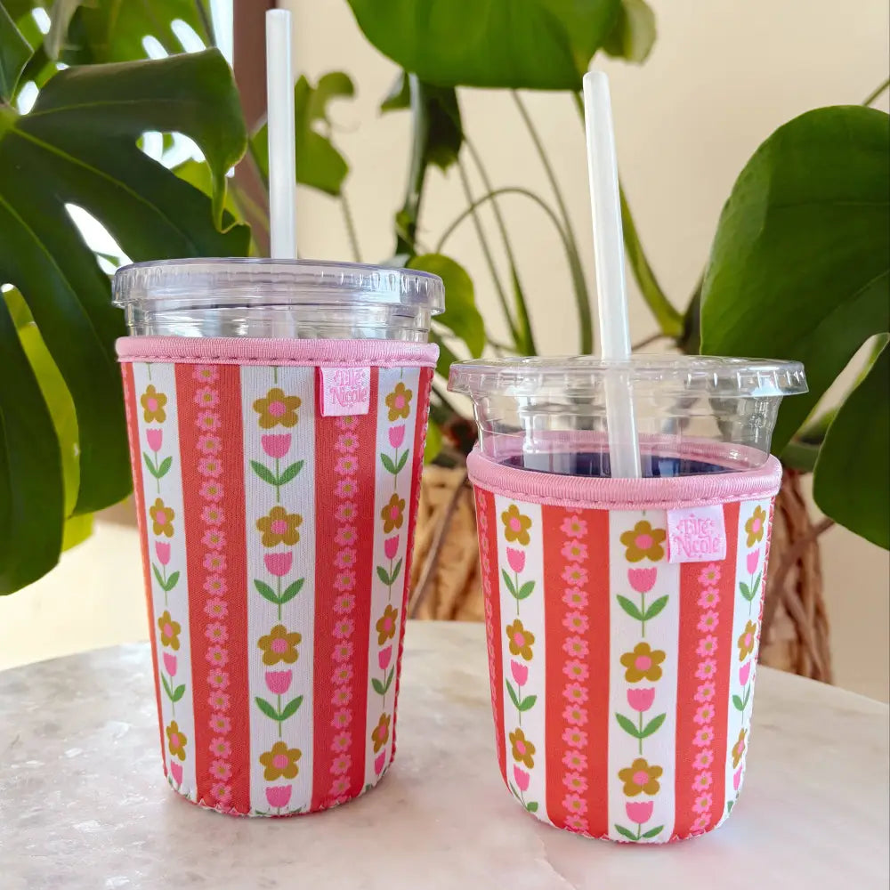 Elle Nicole - Retro Floral + Stripe Drink Sleeve Tulip Stripes / Small / 16oz