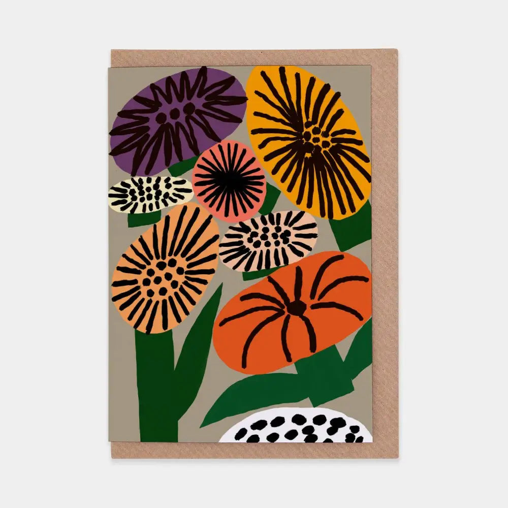 Evermade - Memphis Flowers - Gold Greetings Card by Marcello Velho