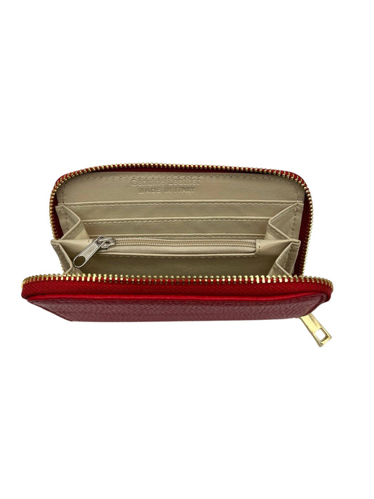 Grained leather zip-around wallet, zipper pull detail