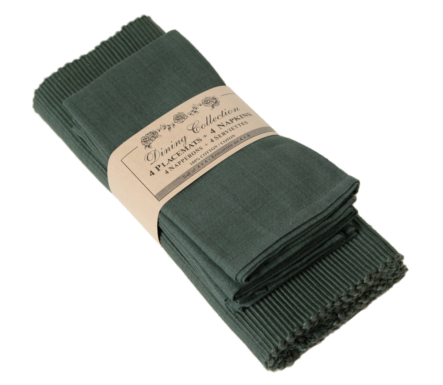 Ribbed Placemat + Napkin Set - Moss Green