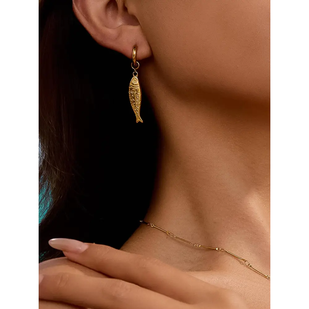Flânerie by MAIQ - Nibe 18K Gold Non-Tarnish Fish Hoop Earring Yellow
