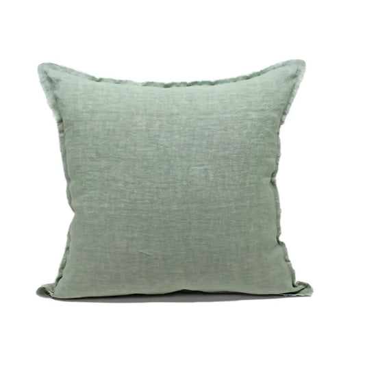 Giardino Segreto - Frayed Edge Pure Linen Cushion Cover Sage / 49 x cm