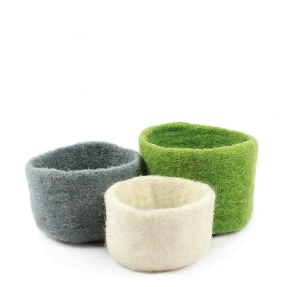 Wool Felted Storage Bowls S/3 Green - PABOOM