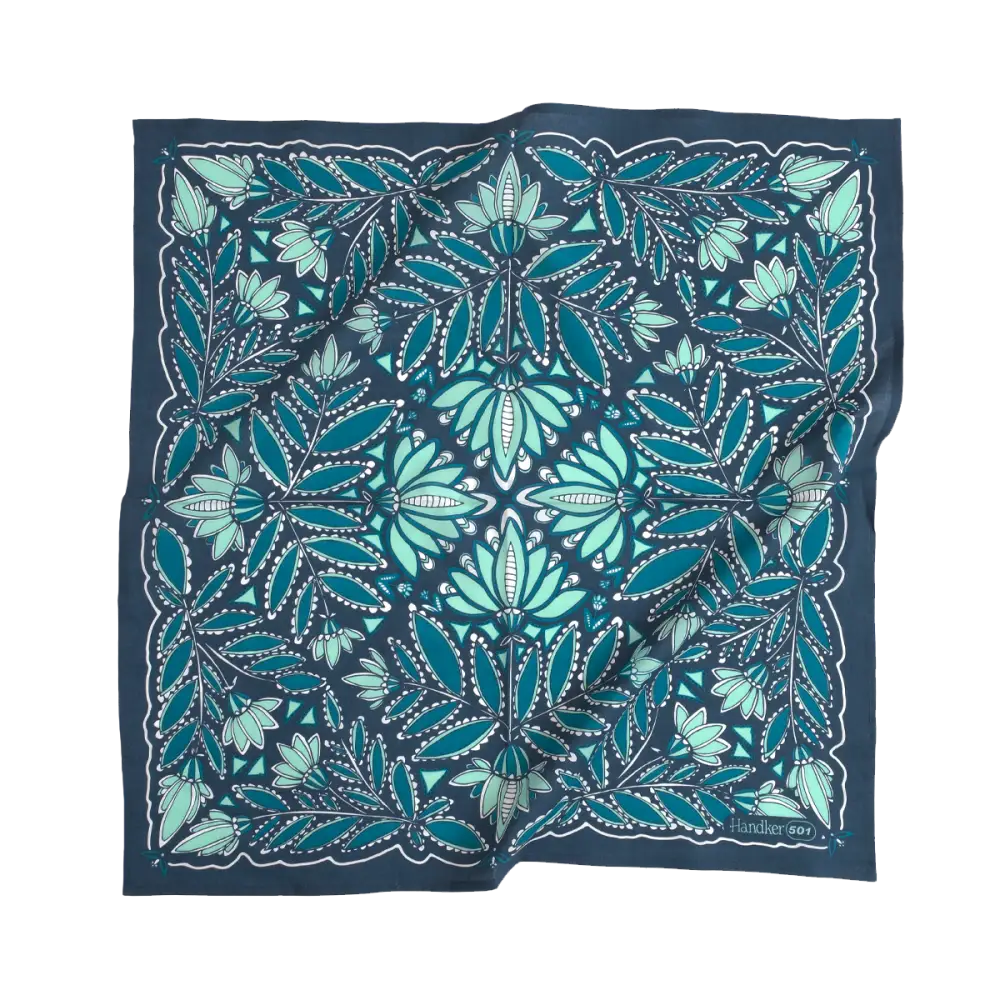 Handker Bandanas Carly Bandana square silk scarf pattern teal