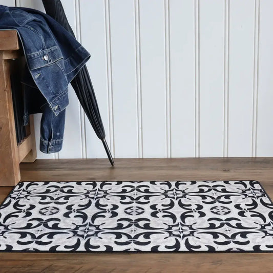 Classic Tile Washable Mat Black - PABOOM