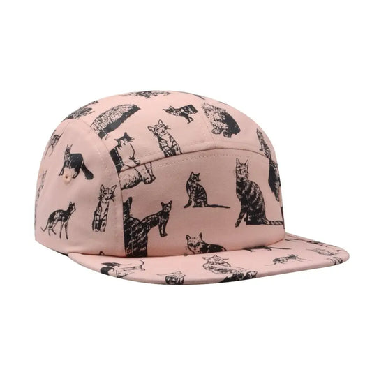 Kitten Kitty Cat Cotton 5 Panel Hat - Black Cat Pink Cap