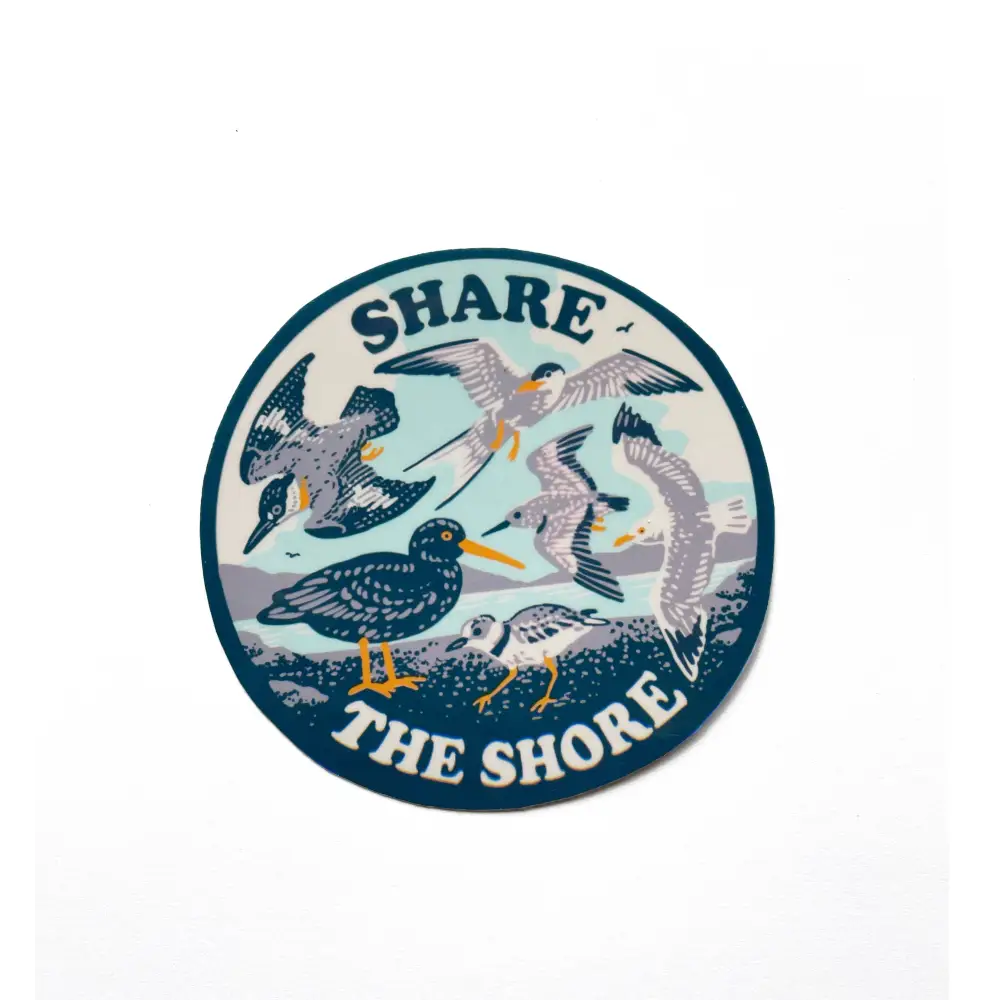 Hissing Mink - Share the Shore Sticker - round fabric patch illustrations shorebirds
