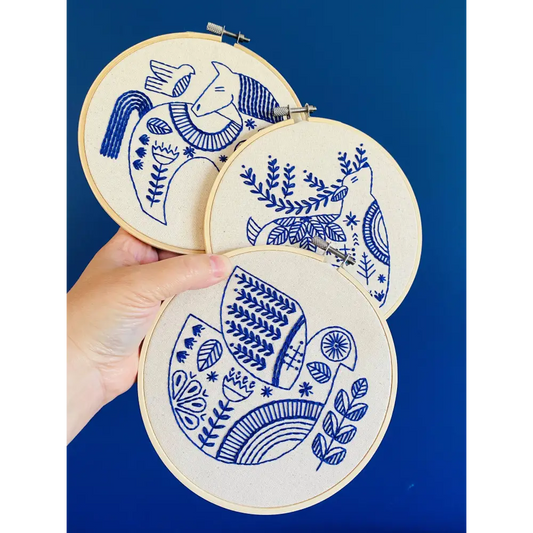 Hook Line & Tinker Embroidery Kits - Hygge Horse Complete Kit - handmade blue embroidered animal art