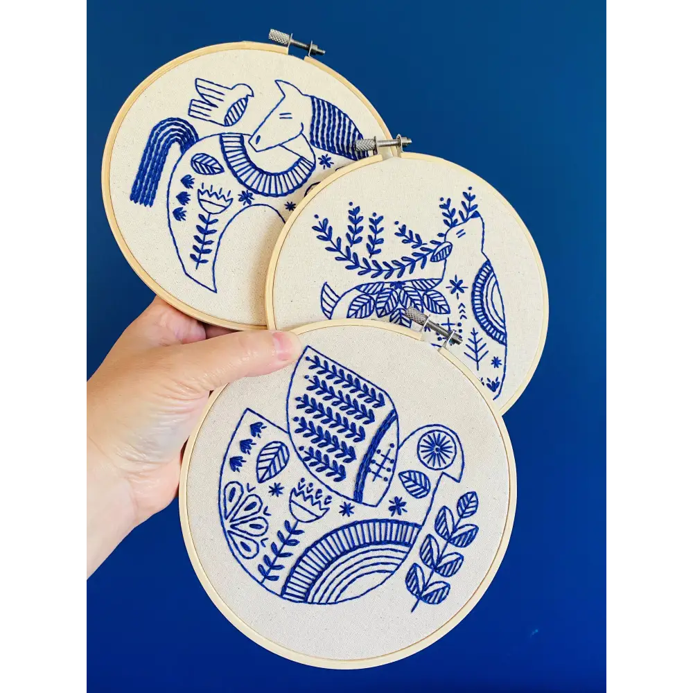 Hook Line & Tinker Embroidery Kits - Hygge Horse Complete Kit - handmade blue embroidered animal art