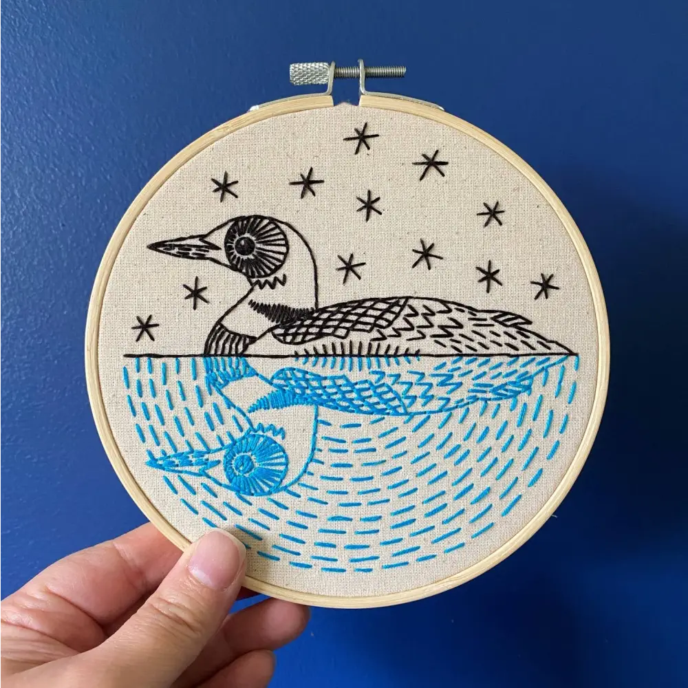 Hook Line & Tinker Embroidery Kits - Loon Complete Kit - embroidered loon hoop