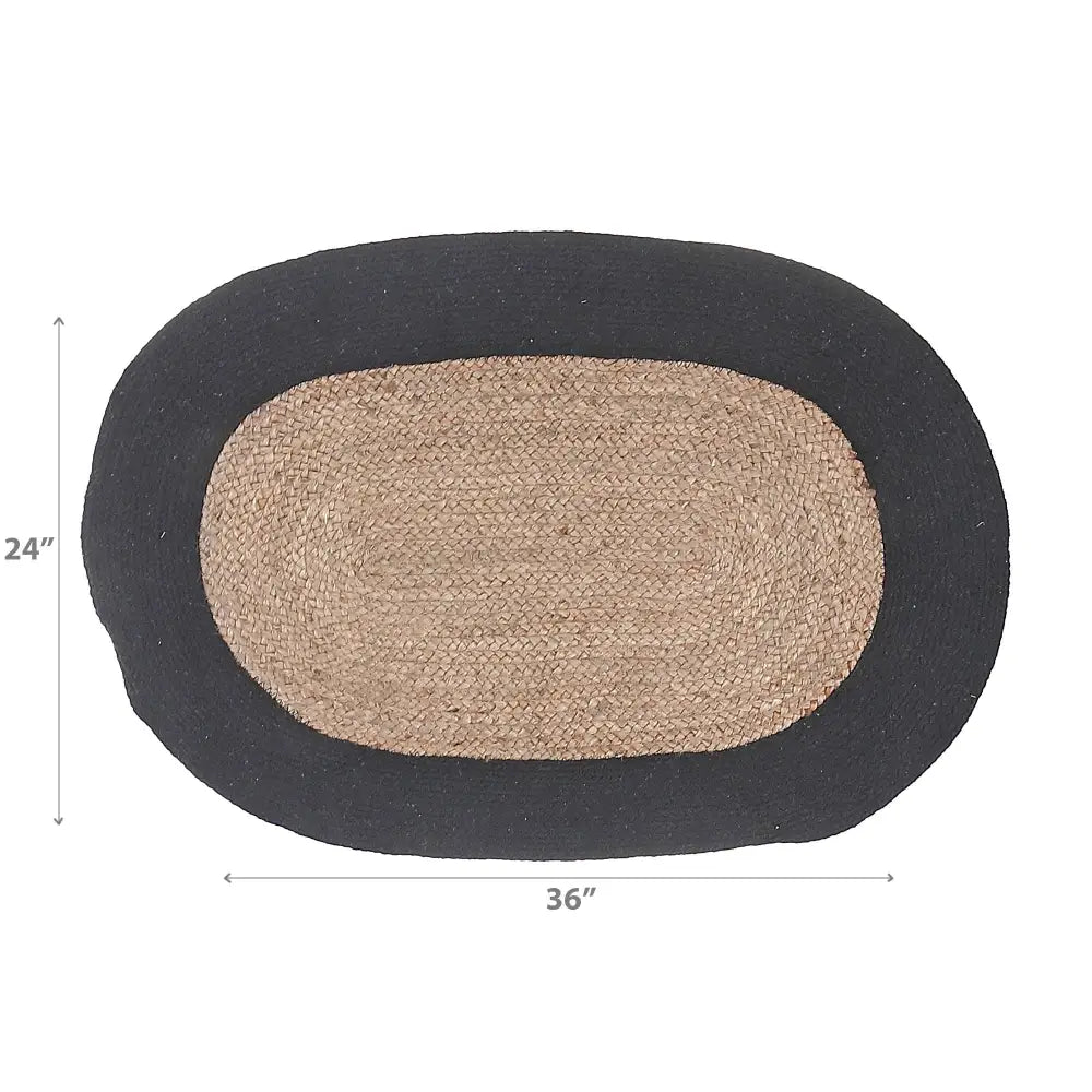 IH Casa Decor - Oval Braided Jute Mat With Black Cotton Border 24 X 36