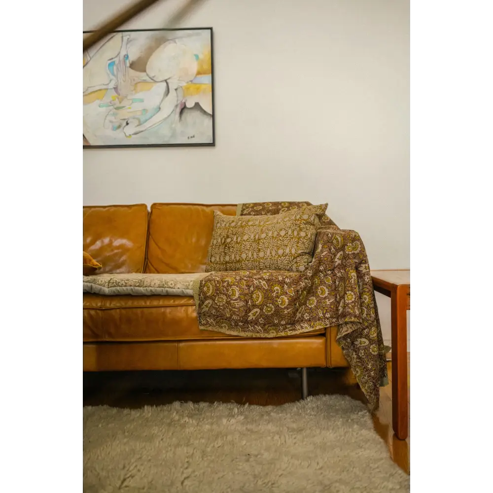 Indaba - Block Printed Vintage Kantha Blanket Meadow 50x60”