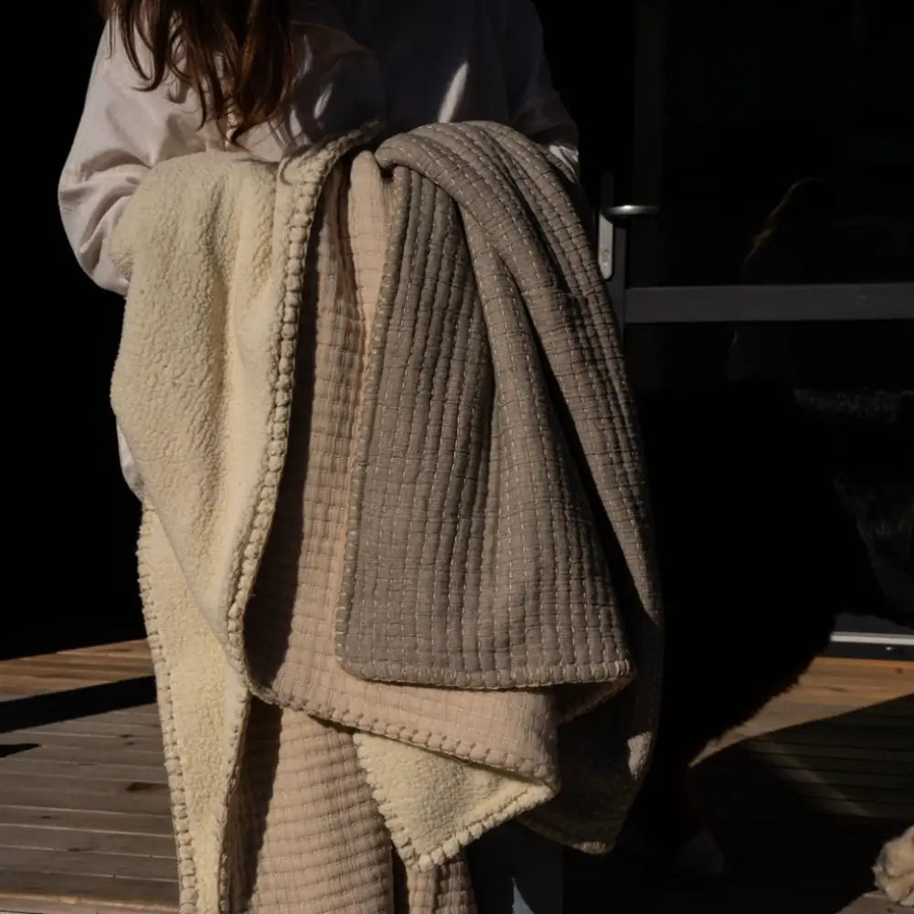 Indaba - Kantha Stitch Sherpa Throw Stone