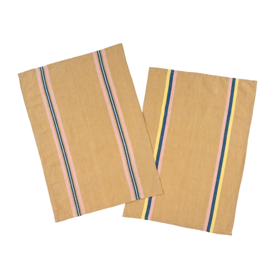 Indaba - Madeira Stripe Tea Towels Set Ochre + Pink