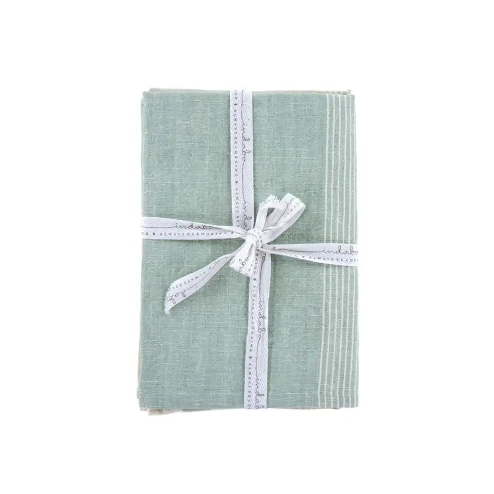 Indaba - Sorbet Stripe Linen Tea Towel Set Sky + Grey