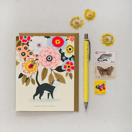 Floral Kitty Birthday Greeting Card - PABOOM
